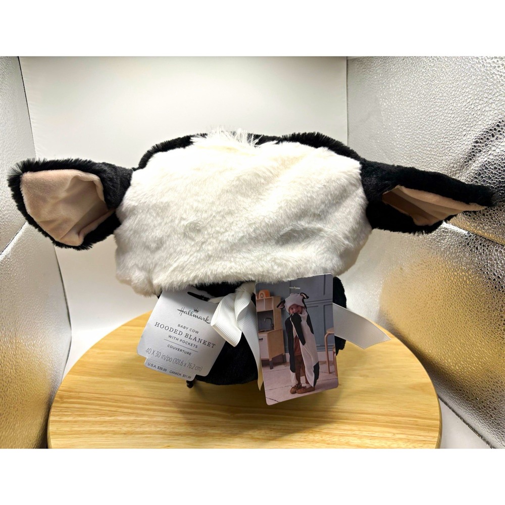 Hallmark Cow Hooded Blanket w/ Pockets 40x30 Black/White NWT